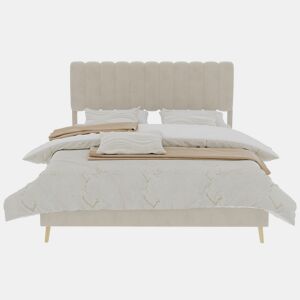 Cama estofada 160x200 - cabeceira acolchoada, base baixa sem arrumação - bege