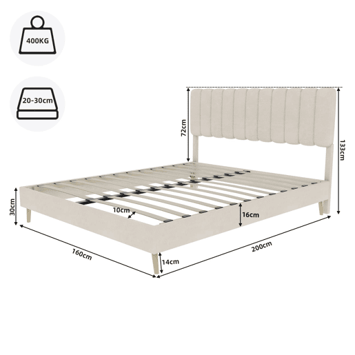 Cama estofada 160x200 - cabeceira acolchoada, base baixa sem arrumação - bege Cama estofada 160x200 - cabeceira acolchoada, base baixa sem arrumação - bege
