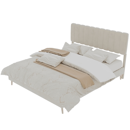 Cama estofada 160x200 - cabeceira acolchoada, base baixa sem arrumação - bege Cama estofada 160x200 - cabeceira acolchoada, base baixa sem arrumação - bege