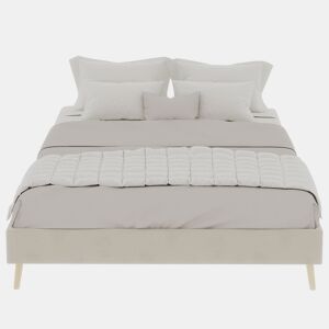 Cama minimalista moderna 140x200 - Base baixa, estilo moderno - Bege