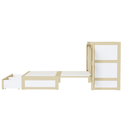 Cama rebatível 140 x 200 cm - com estrado, gavetas de arrumação, design em rattan - madeira