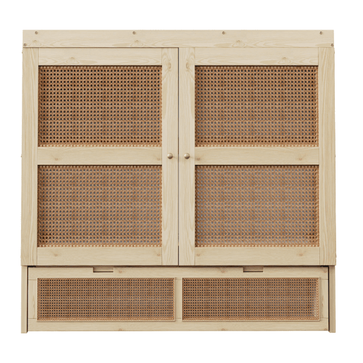 Cama rebatível 140 x 200 cm - com estrado, gavetas de arrumação, design em rattan - madeira