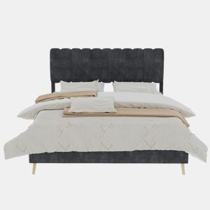 Cama estofada 160x200 - cabeceira macia, base baixa sem arrumação - cinzento