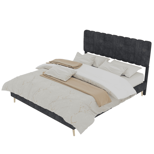 Cama estofada 160x200 - cabeceira macia, base baixa sem arrumação - cinzento Cama estofada 160x200 - cabeceira macia, base baixa sem arrumação - cinzento