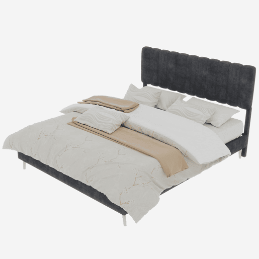 Cama estofada 160x200 - cabeceira macia, base baixa sem arrumação - cinzento Cama estofada 160x200 - cabeceira macia, base baixa sem arrumação - cinzento