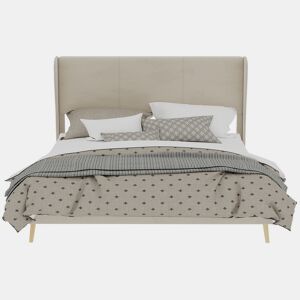 Cama estofada minimalista 160x200 - cabeceira acolchoada, base baixa sem arrumação - bege