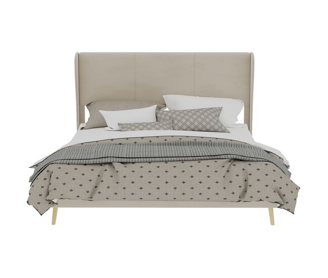 Cama tapizada minimalista 160x200 - cabecero acolchado, base baja sin almacenaje - beige