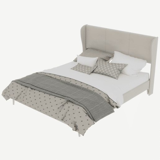 Cama estofada minimalista 160x200 - cabeceira acolchoada, base baixa sem arrumação - bege