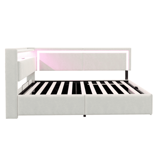 Sofá-cama Polsterbett 90x200 cm - LED, USB, encosto rebatível, arrumação hidráulica - Bege Sofá-cama Polsterbett 90x200 cm - LED, USB, encosto rebatível, arrumação hidráulica - Bege
