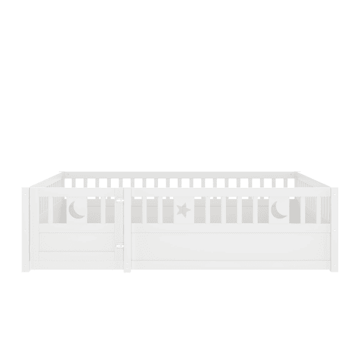 Cama painel, 140 x 190 cm - Cama infantil com grade, decoração de estrelas e lua - Branco