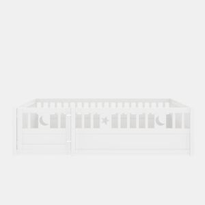 Cama painel, 140 x 190 cm - Cama infantil com grade, decoração de estrelas e lua - Branco