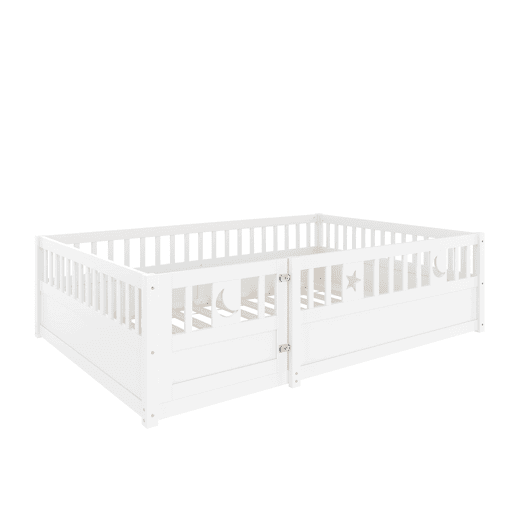 Cama painel, 140 x 190 cm - Cama infantil com grade, decoração de estrelas e lua - Branco