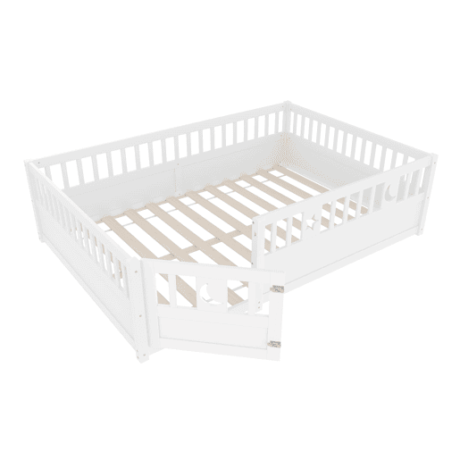 Cama painel, 140 x 190 cm - Cama infantil com grade, decoração de estrelas e lua - Branco
