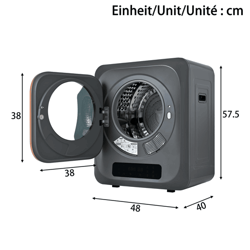 Secadora de condensação 3-4 kg - 850 W, 6 programas, 6 funções, filtro múltiplo - Cinza