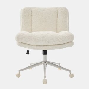 Cadeira de escritório 26,4 - Assento largo, pêlo sintético, base metálica, giratória - Creme