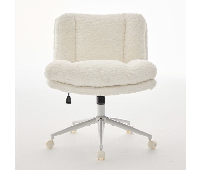 Silla de oficina 26,4" - asiento ancho, pelo sintético, base metálica, giratoria - crema