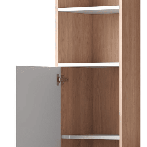 Secretária com arrumação 123,5x45x168,5 cm - Armário inferior com portas e prateleira superior - Branco+Natural