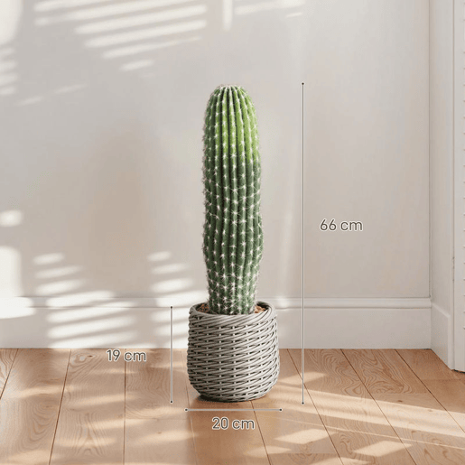 HOMCOM Cacto Artificial 66 cm Planta Artificial Decorativa com Vaso para Decoração de Interiores Casa Escritório Sala Verde