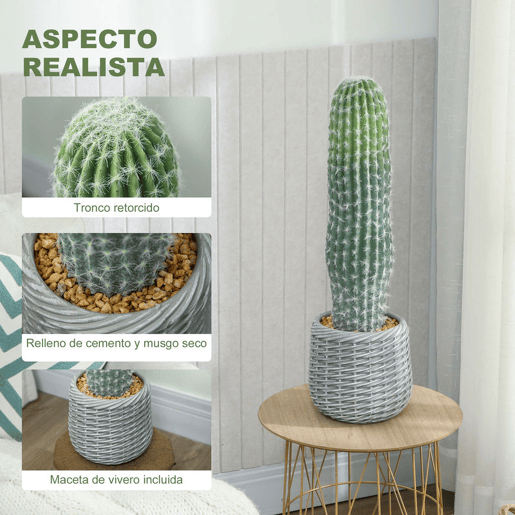 HOMCOM Cacto Artificial 66 cm Planta Artificial Decorativa com Vaso para Decoração de Interiores Casa Escritório Sala Verde