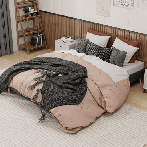 Cama minimalista moderna 160x200 - estofada em veludo holandês, base baixa - cinzenta