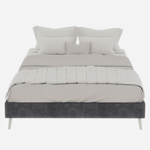 Cama minimalista moderna 140x200 - Base baixa, veludo holandês - Cinza