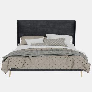 Cama estofada 160x200 - Minimalista com cabeceira suave, base baixa sem arrumação - Cinza