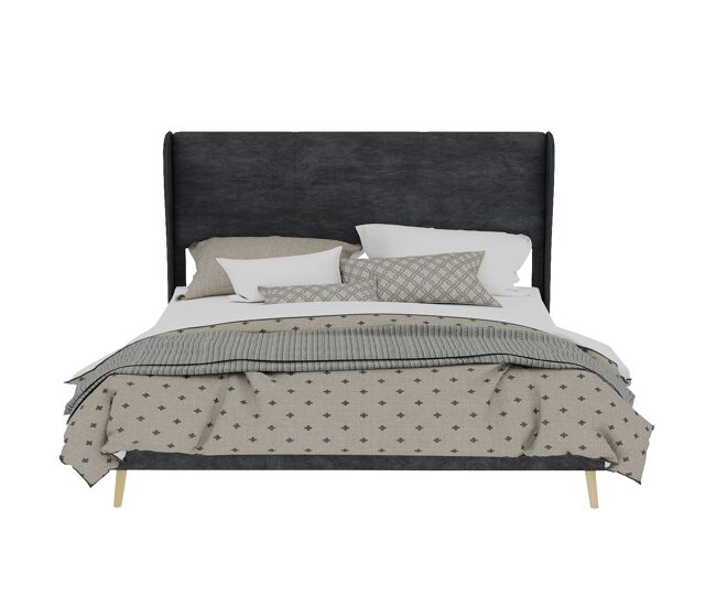 Cama tapizada 160x200 - minimalista con cabecero suave, base baja sin almacenamiento - gris