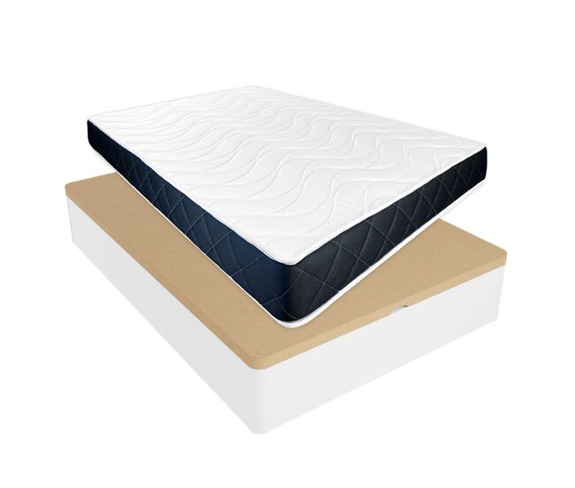 Pack colchón viscoelástico juno + canapé madera abatible 150x200 con montaje incluido, color blanco