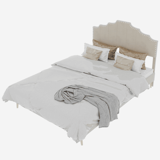 Cama estofada 140x200 - Moderna, cabeceira suave e confortável, estrutura baixa - Bege