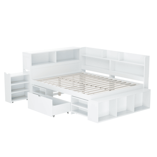 Cama infantil 140x190 cm - multifuncional com gavetas e prateleiras - branco