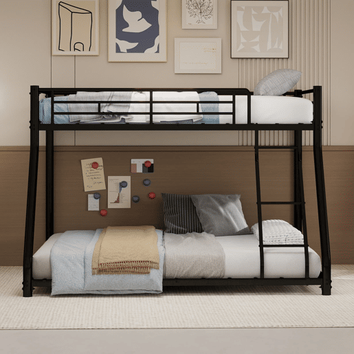 Beliche metálico Twin Over Full - estrutura reforçada com escada e corrimão - preto