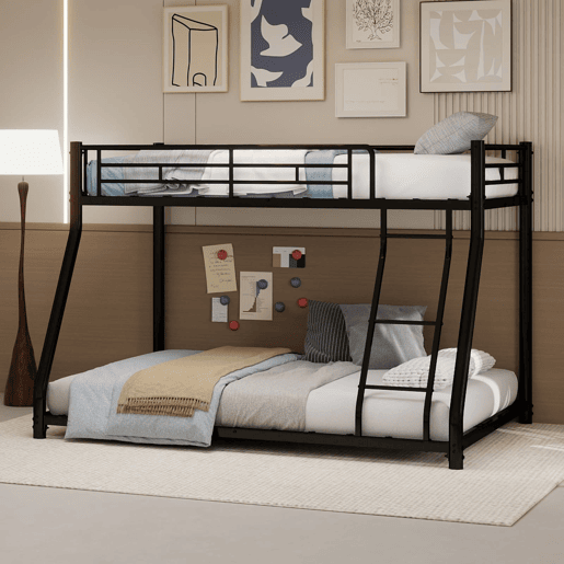 Beliche metálico Twin Over Full - estrutura reforçada com escada e corrimão - preto