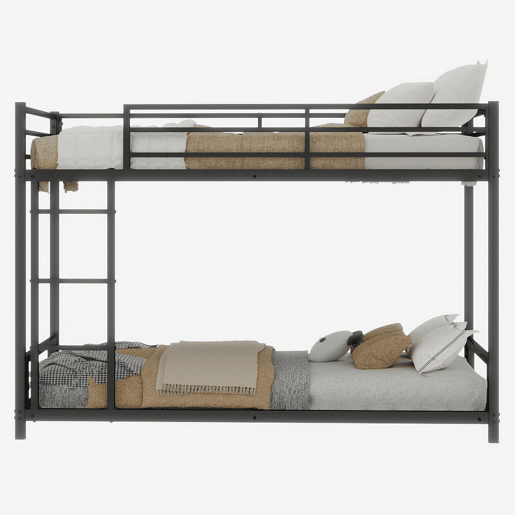 Beliche metálico com 2 camas individuais - Metal sólido, silencioso, grade de segurança - Preto