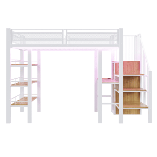 Cama alta 90x200 - com luz LED, tomada, prateleira e estante - Branca Cama alta 90x200 - com luz LED, tomada, prateleira e estante - Branca