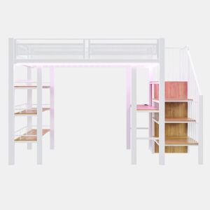 Cama alta 90x200 - com luz LED, tomada, prateleira e estante - Branca