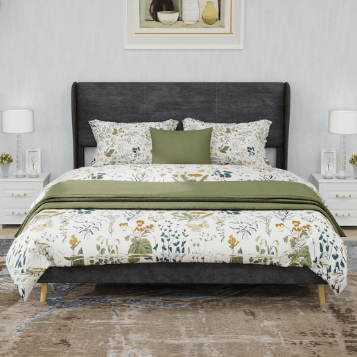 Cama estofada 140x200 - Cabeceira macia, base baixa sem arrumação - Cinza Cama estofada 140x200 - Cabeceira macia, base baixa sem arrumação - Cinza