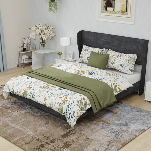 Cama estofada 140x200 - Cabeceira macia, base baixa sem arrumação - Cinza Cama estofada 140x200 - Cabeceira macia, base baixa sem arrumação - Cinza