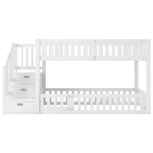 Cama alta 90x200 - Escada com arrumação - Branco