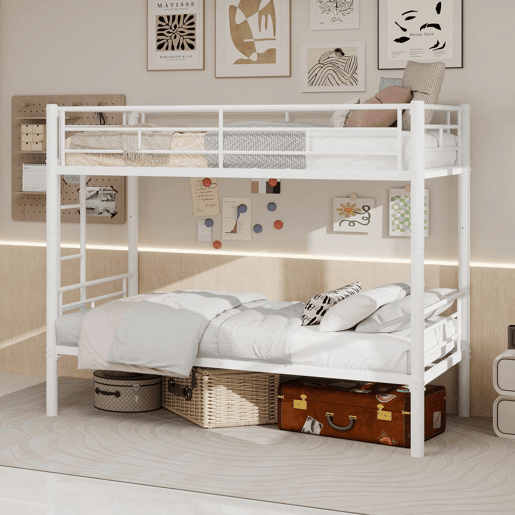 Beliche Twin sobre Twin - Metal resistente com escadas e corrimão, convertível - Branco