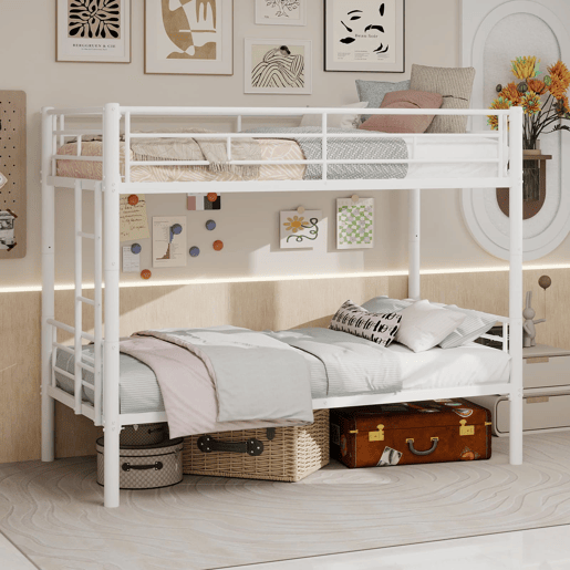 Beliche Twin sobre Twin - Metal resistente com escadas e corrimão, convertível - Branco