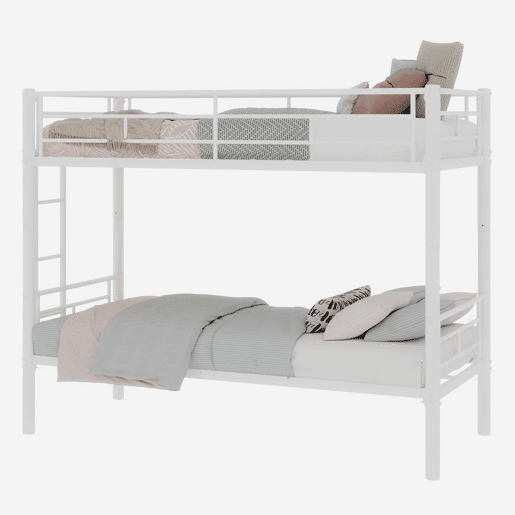 Beliche Twin sobre Twin - Metal resistente com escadas e corrimão, convertível - Branco