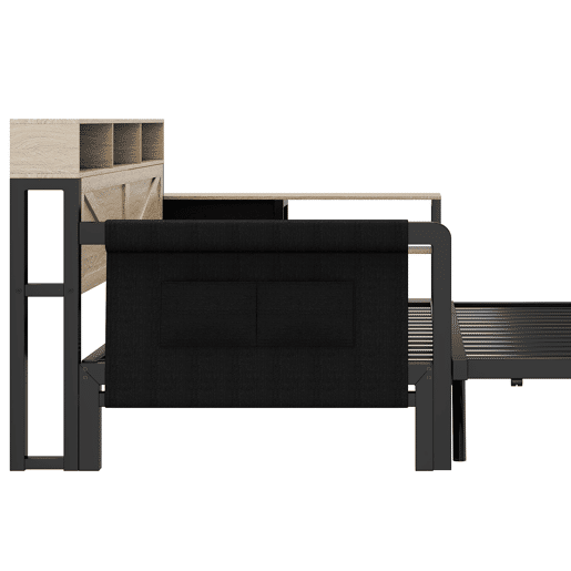 Sofá-cama metálico 90x200 cm - Cama extensível ajustável, armário, 3 gavetas, prateleiras, LED e USB - Preto