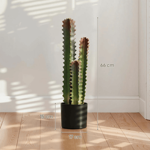 HOMCOM Cato Artificial 66 cm Planta Artificial Decorativa com Vaso e 3 Folhas para Decoração de Interiores Casa Escritório Sala Verde