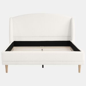 Cama estofada 140x190 - tecido bouclé, cabeceira com abas, design curvo - branco
