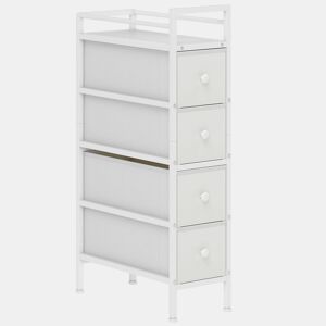 HOMCOM Móvel de Arrumação Estreito com 4 Gavetas de Tecido Cómoda para Quarto Estreita com Estrutura de Aço para Espaços Pequenos Sala de Estar Closet Casa de Banho 20x43x81,5 cm Branco