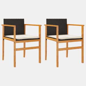 vidaXL Cadeiras de jardim com almofada 2 unidades rattan PE preto e madeira de acácia
