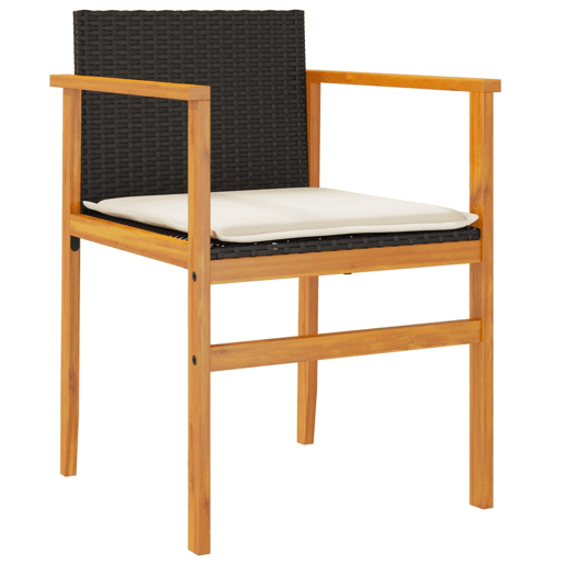 vidaXL Cadeiras de jardim com almofada 2 unidades rattan PE preto e madeira de acácia