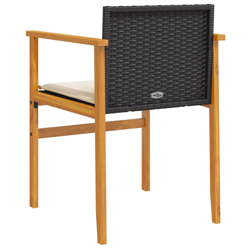 vidaXL Cadeiras de jardim com almofada 2 unidades rattan PE preto e madeira de acácia