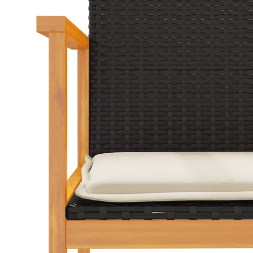 vidaXL Cadeiras de jardim com almofada 2 unidades rattan PE preto e madeira de acácia