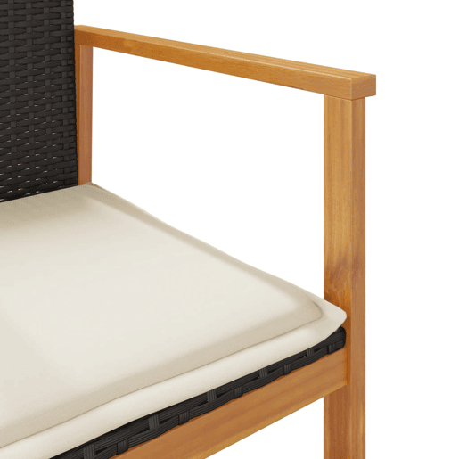 vidaXL Cadeiras de jardim com almofada 2 unidades rattan PE preto e madeira de acácia